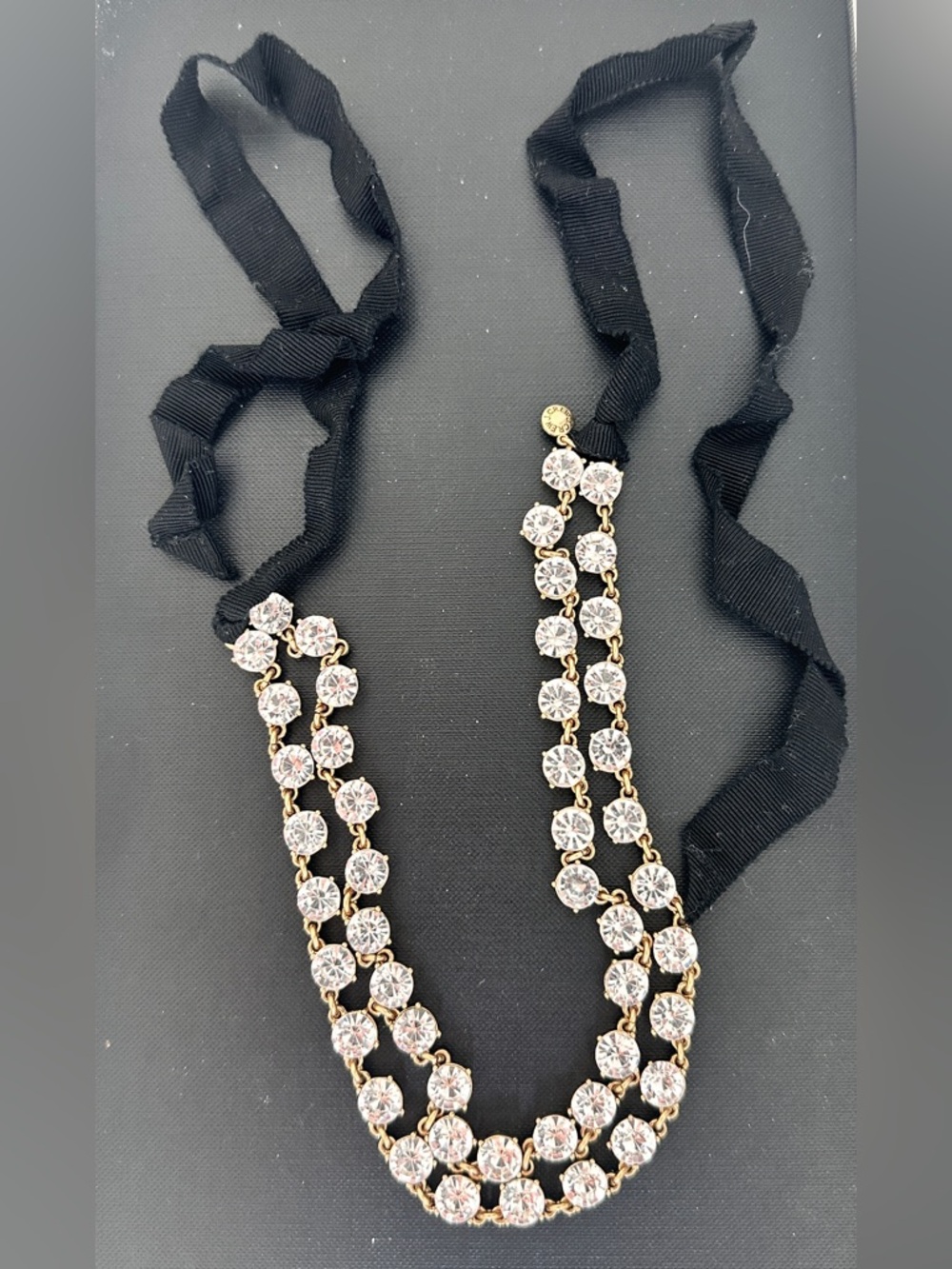J. Crew Double Strand Crystal Necklace with Black Ribbon - Picture 3 of 4